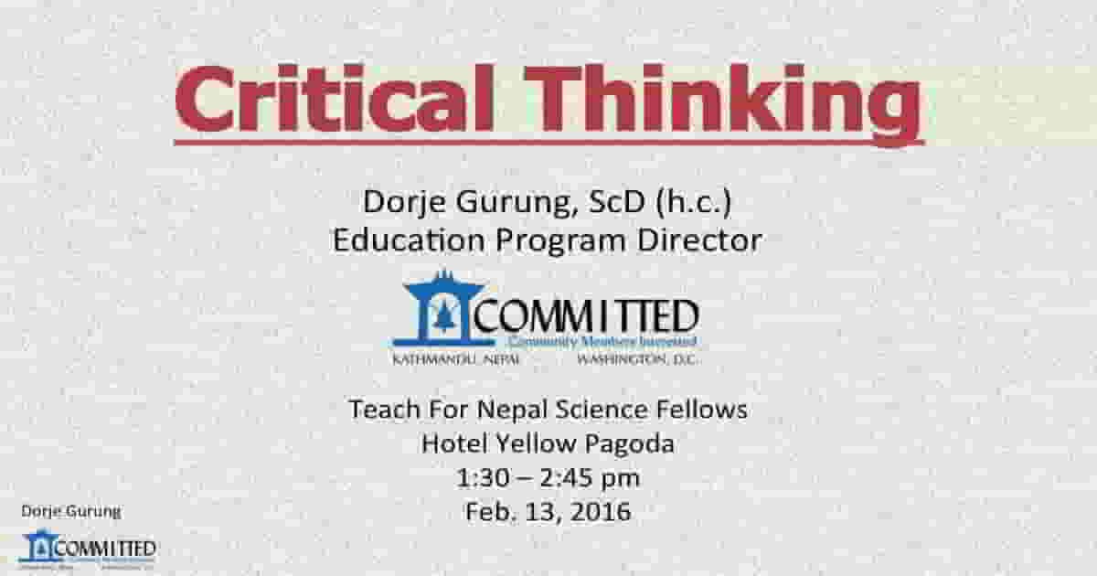 Dorje_sDooing's tweet card. Why in Nepal we must teach our children to THINK and how we can do that in Science.
