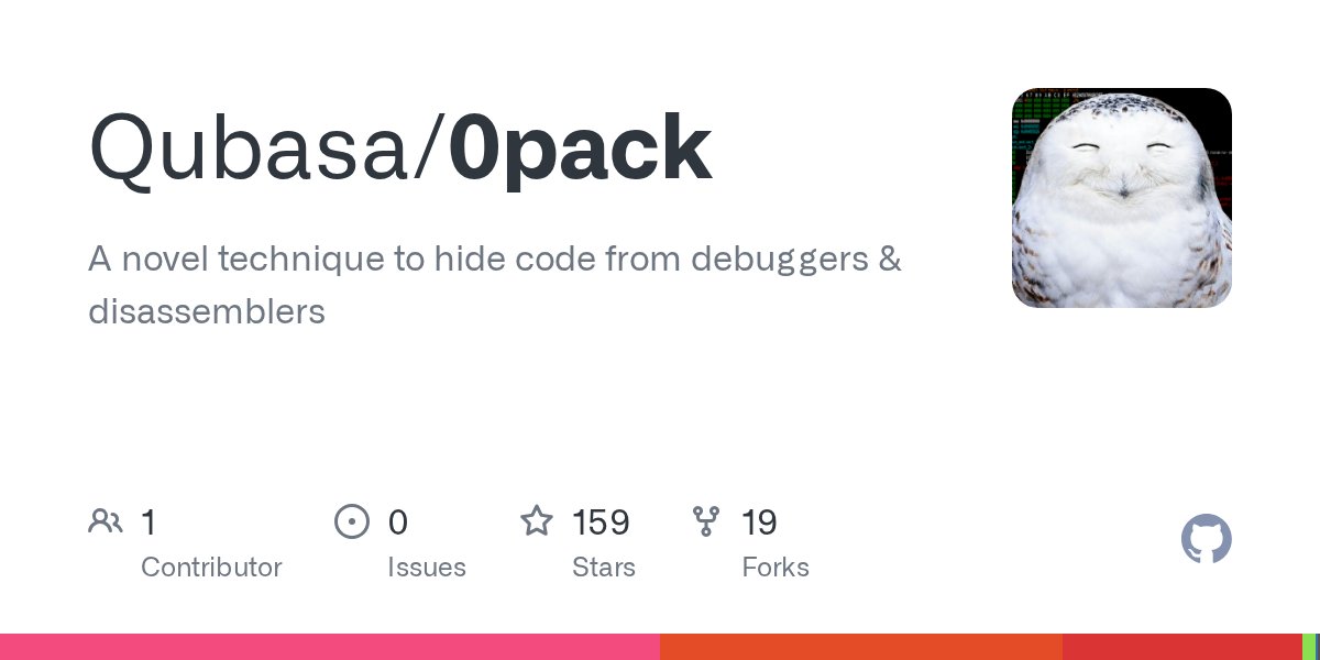 Luis0H's tweet card. A novel technique to hide code from debuggers & disassemblers - Qubasa/0pack