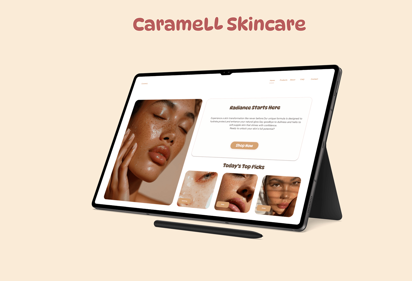 steph_webUI's tweet card. skincare landing page