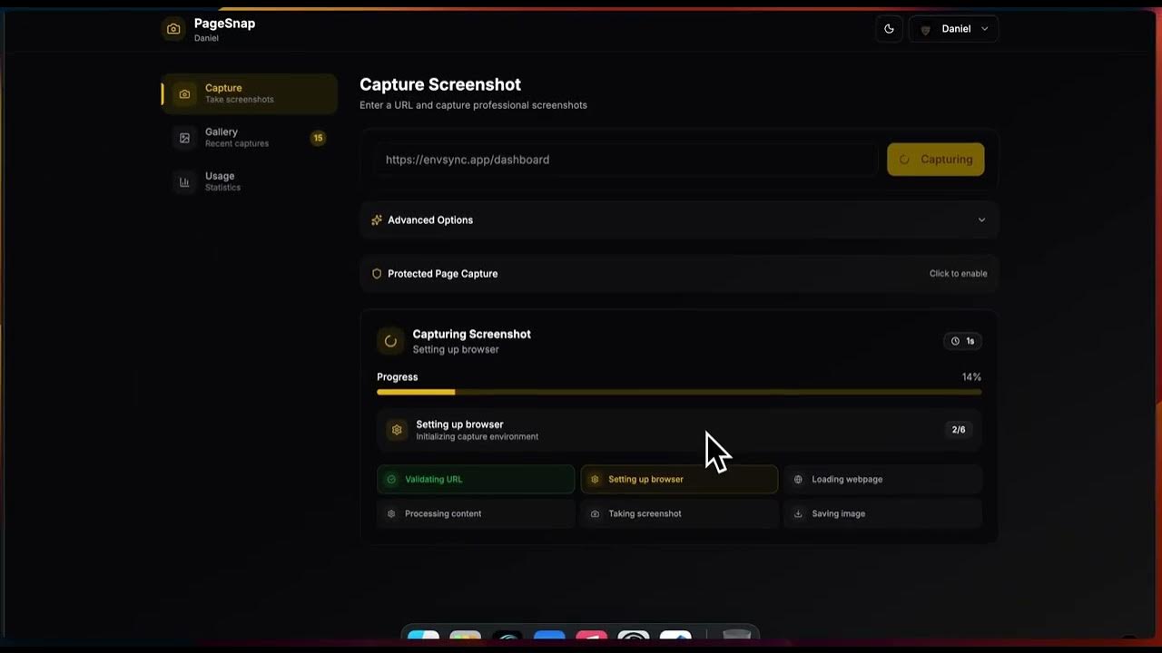 daniik7x's tweet card. PageSnap Demo: Instant, Professional Webpage Screenshots