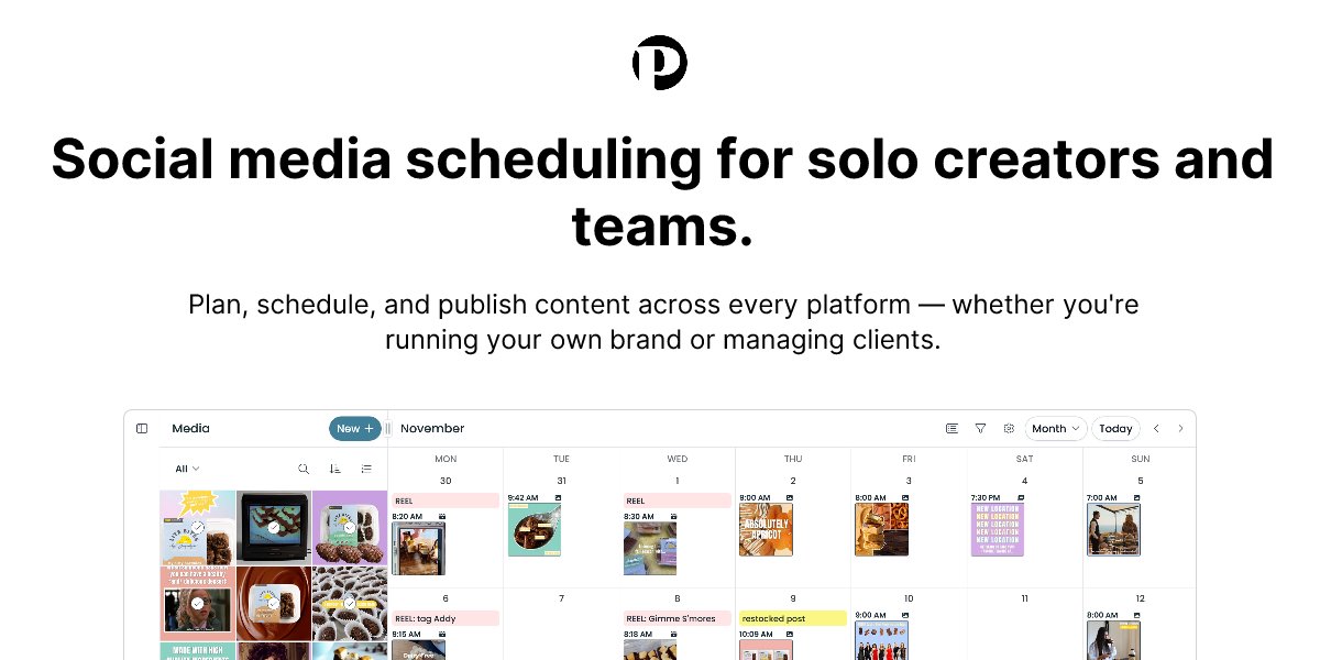 threadcreator's tweet card. Plan, schedule, and publish content across every platform — whether you're running your own brand or managing clients.