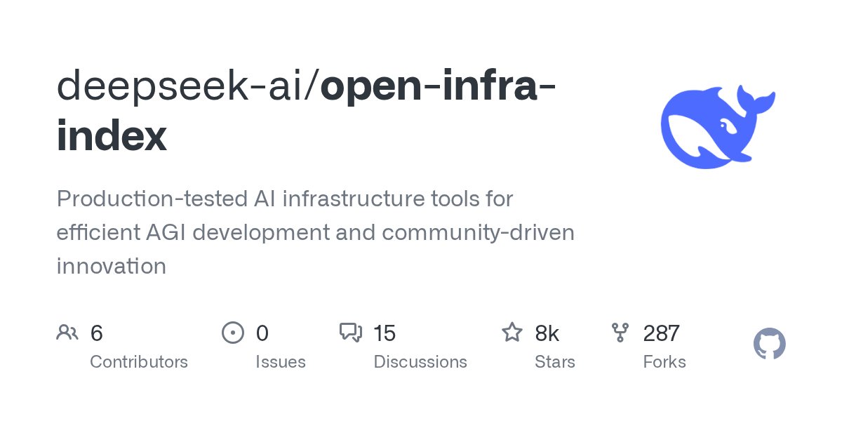 deepseek_ai's tweet card. Production-tested AI infrastructure tools for efficient AGI development and community-driven innovation - deepseek-ai/open-infra-index