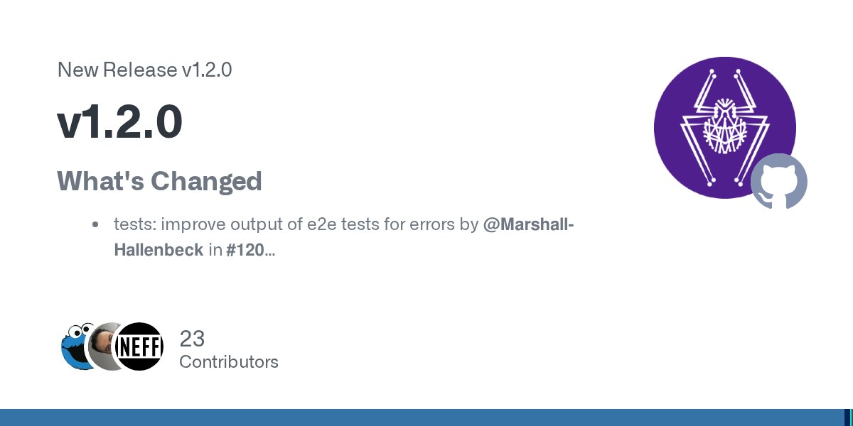 MJHallenbeck's tweet card. What's Changed tests: improve output of e2e tests for errors by @Marshall-Hallenbeck in #120 Ms17 010 error handling by @Marshall-Hallenbeck in #121 fix(smb errors): getErrorString only retur...
