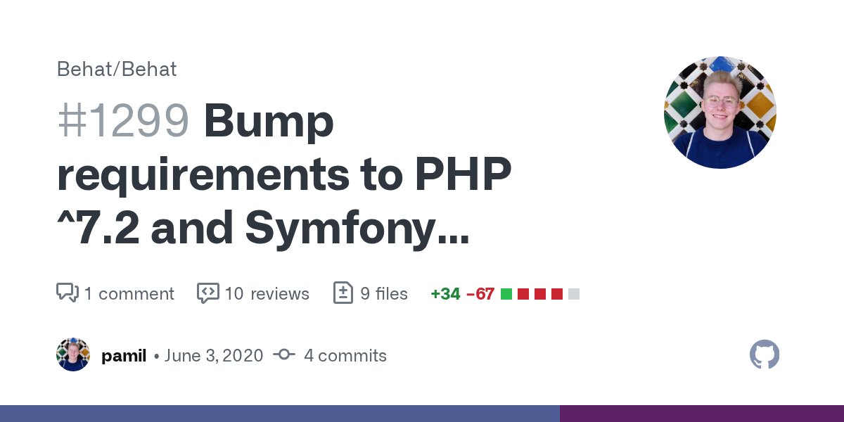 pamilme's tweet card. Fixes #1258. This PR does not remove any dead code, just bumps up requirements and adjusts CI configs. What to do later? Remove dead code that brings compatibility for Symfony <4.4 Remove d...