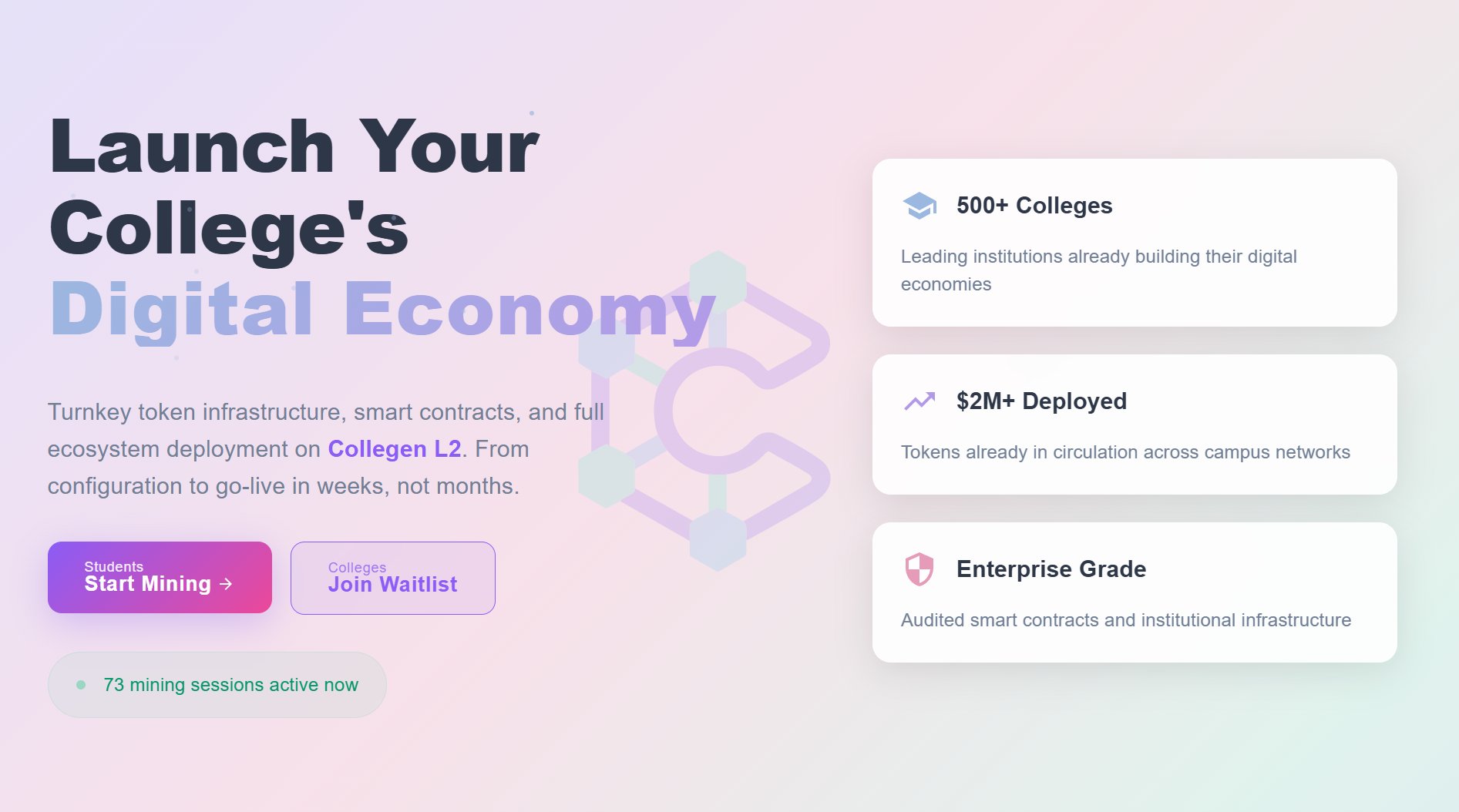 ChellyChesed's tweet card. Turnkey token infrastructure for colleges on CollegenZ L2. Students can mine tokens, colleges can launch their digital economies, and campus ambassadors can lead adoption.