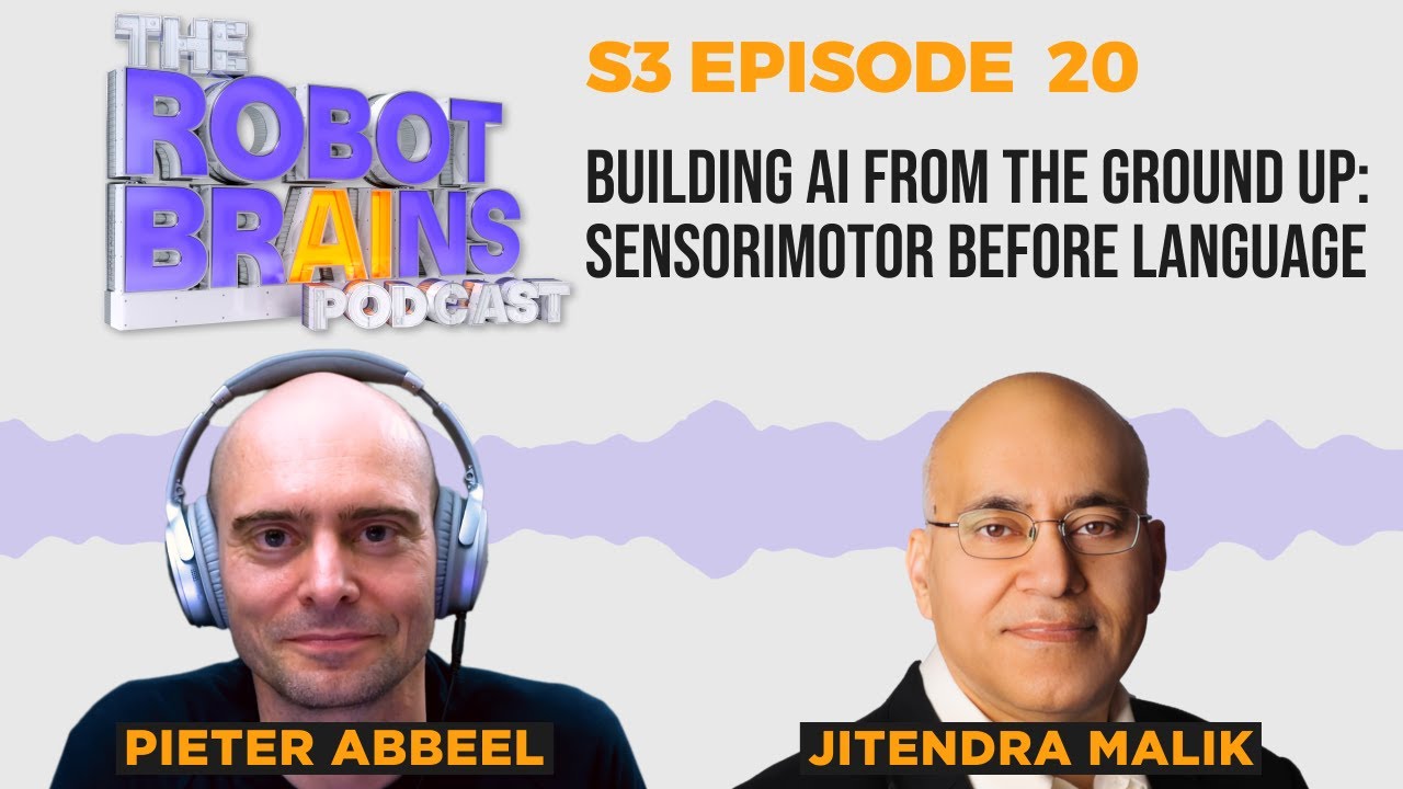pabbeel's tweet card. S3 E20 Jitendra Malik on Building AI from the ground up: Sensorimotor...