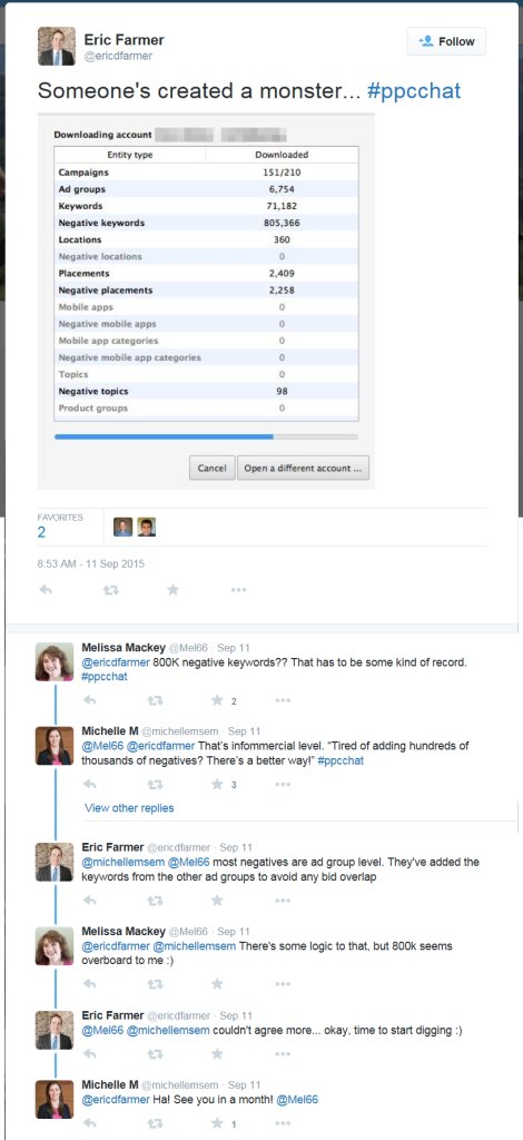 EdLeake's tweet card. A while back, one of our new hires asked a great question over IM about the number of keywords in an ad group. Here’s a paraphrased version of how the conversation went down: New Hire: I’ve b…
