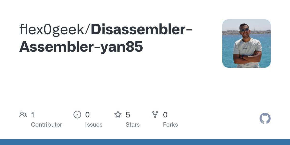 FlEx0Geek's tweet card. Contribute to flex0geek/Disassembler-Assembler-yan85 development by creating an account on GitHub.