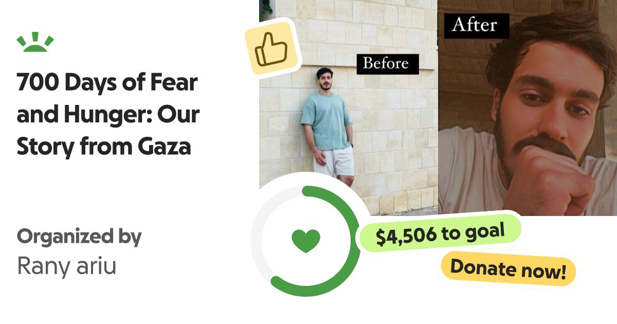 Abed1536010's tweet card. For more than 700 days, my family and I have been living under the relentle… Rany ariu needs your support for 700 Days of Fear and Hunger: Our Story from Gaza