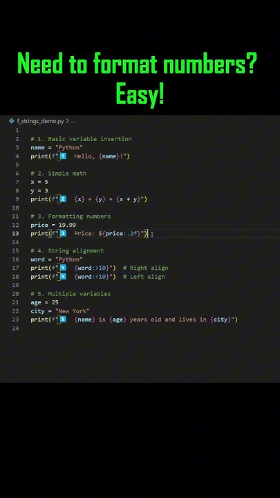 DevAsService's tweet card. Format strings the easy way in Python with f-strings! #coding...