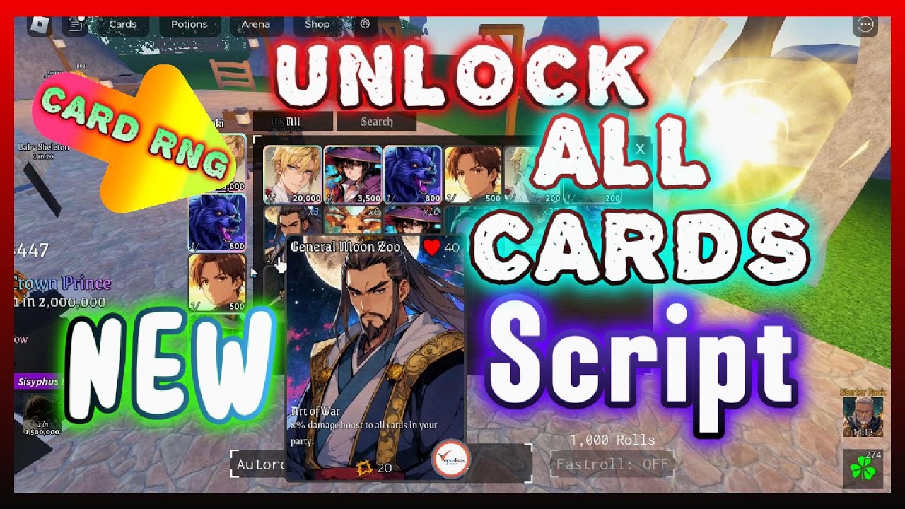 venuslockscript's tweet card. CARD RNG SCRIPT - [💎] card rng script - fast roll | auto obby |...