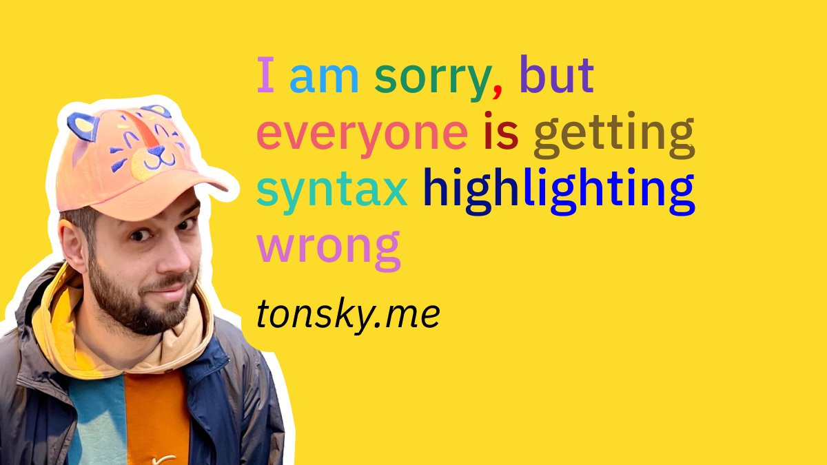 rmathew4tw's tweet card. Applying human ergonomics and design principles to syntax highlighting