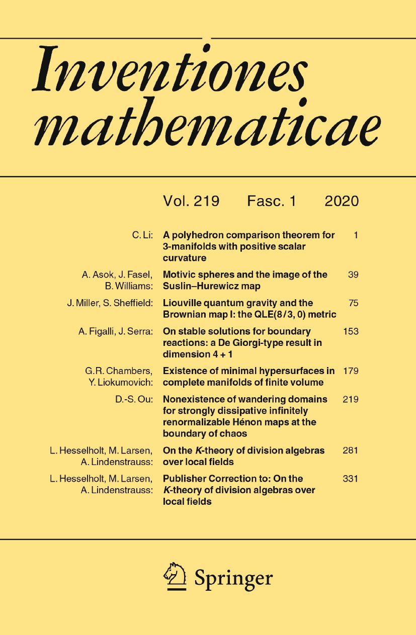 SpringerMath's tweet card. Inventiones mathematicae - We prove that if all intersections of a convex body $B\subset \mathbb{R}^{4}$ with 3-dimensional linear subspaces are linearly equivalent then $B$ is a centered...