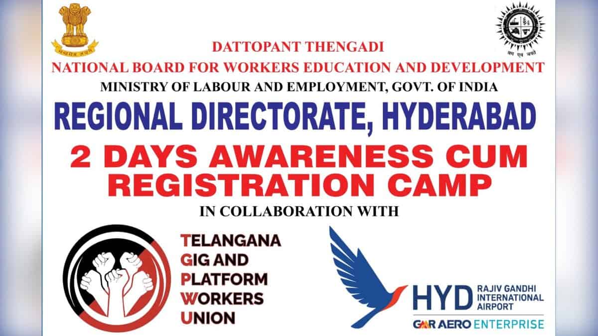 TGPWU's tweet card. An e-Shram registration camp was held at Hyderabad airport (RGIA) on Thursday, September 3, as part of a broader initiative.