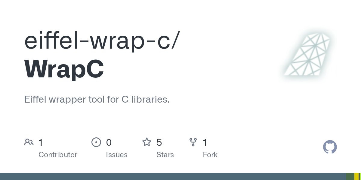 jvelilla's tweet card. Eiffel wrapper tool for C libraries. . Contribute to eiffel-wrap-c/WrapC development by creating an account on GitHub.