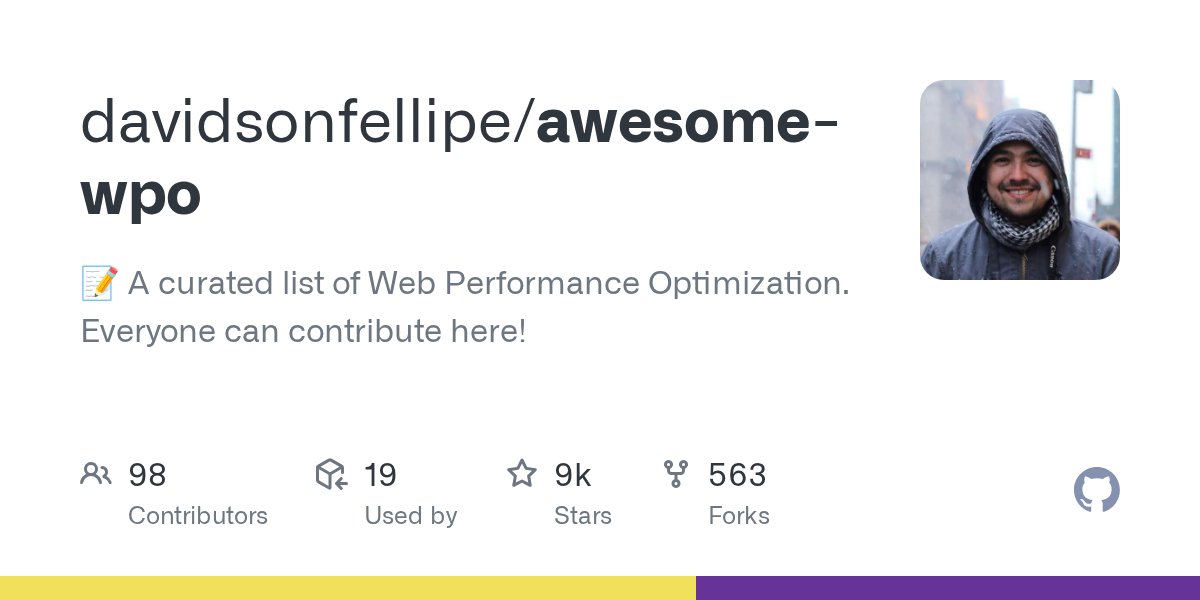 frontendbr's tweet card. :pencil: A curated list of Web Performance Optimization. Everyone can contribute here! - davidsonfellipe/awesome-wpo
