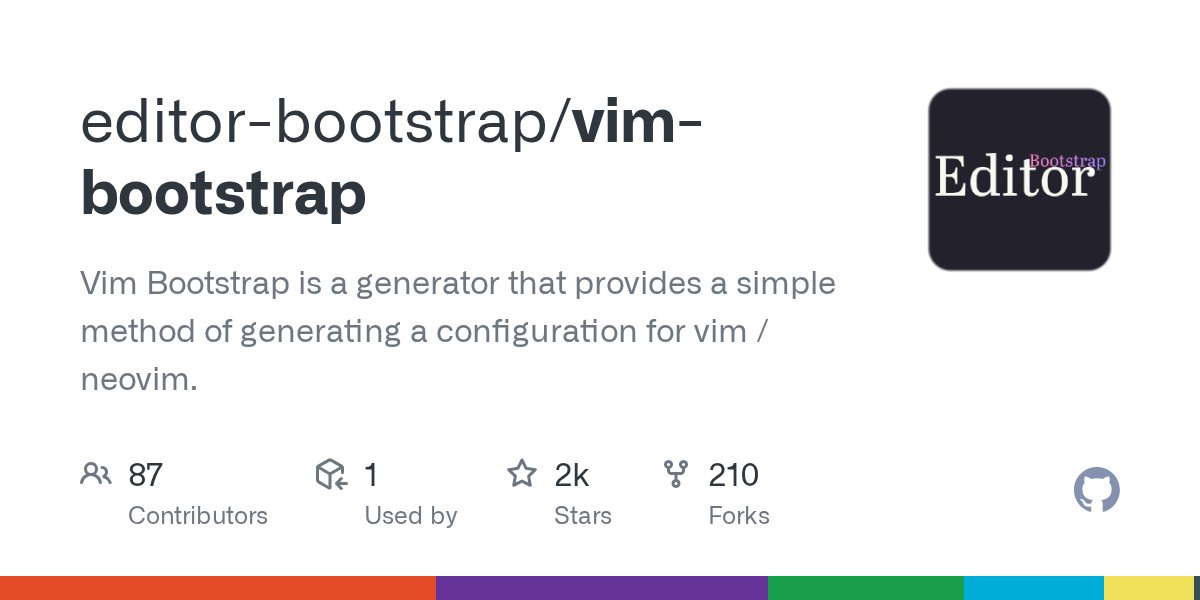 frontendbr's tweet card. Vim Bootstrap is a generator that provides a simple method of generating a configuration for vim / neovim. - editor-bootstrap/vim-bootstrap