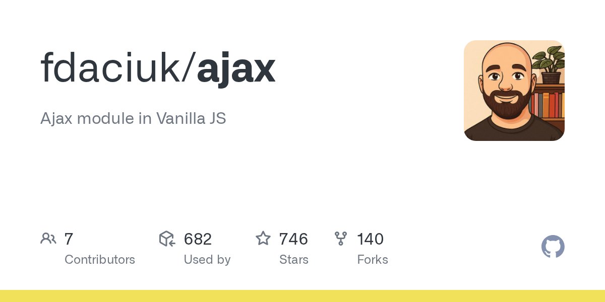 frontendbr's tweet card. Ajax module in Vanilla JS. Contribute to fdaciuk/ajax development by creating an account on GitHub.
