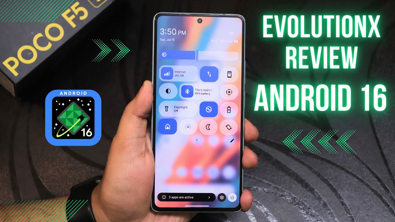titash_sharma's tweet card. Android 16 on POCO F5: EvolutionX 🔥 Mind-Blowing Experience!
