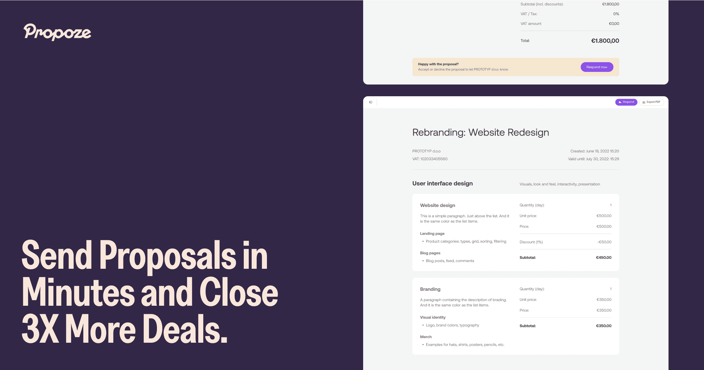 propozeapp's tweet card. Fast-track sales with beautiful, fast, and smart proposals.