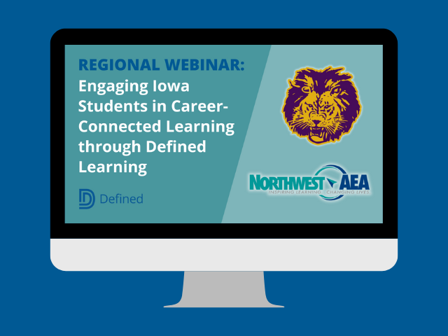 DefinedLearning's tweet card. In this complimentary webinar, Iowa educators will share how Defined Learning supports their career-connected learning goals.