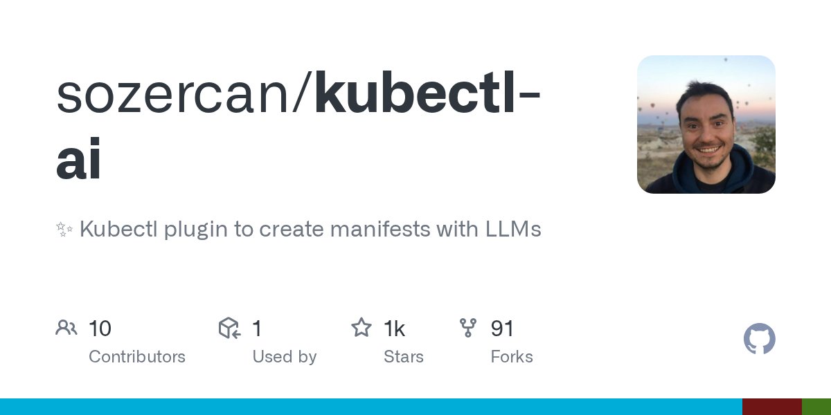 sozercan's tweet card. ✨ Kubectl plugin to create manifests with LLMs. Contribute to sozercan/kubectl-ai development by creating an account on GitHub.