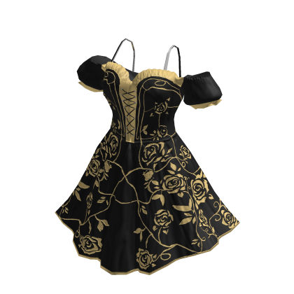 Inf1n1tyShad0w's tweet card. Customize your avatar with the ♾️[⌛] Black and gold ruffled rose corset dress and millions of other items. Mix & match this dress skirt accessory with other items to create an avatar that is unique...