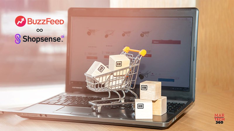 360MarTech's tweet card. BuzzFeed partners with Shopsense AI to embed context-aware product recommendations into content, expanding retail media opportunities for buyers.