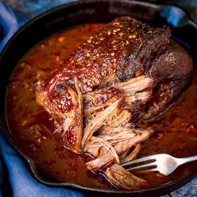 KitchenSanc2ary's tweet card. Caramelized Pulled Beef Brisket in a Rich Spicy Sauce. Take a couple of forks and shred this slow cooked beef brisket into tender ribbons.  Serve it with everything. YES PLEASE!