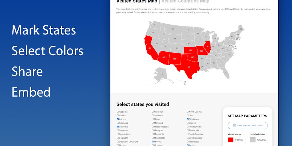 flashop's tweet card. Mark the states you've visited and choose colors to your own liking. Embed the map on your website. Share on Facebook, Twitter, etc., and show your friends where you've been.