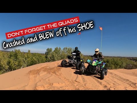 DayAshlie96125's tweet card. Quad Crash at Little Sahara, Blew off his shoe. [Polaris Scrambler...