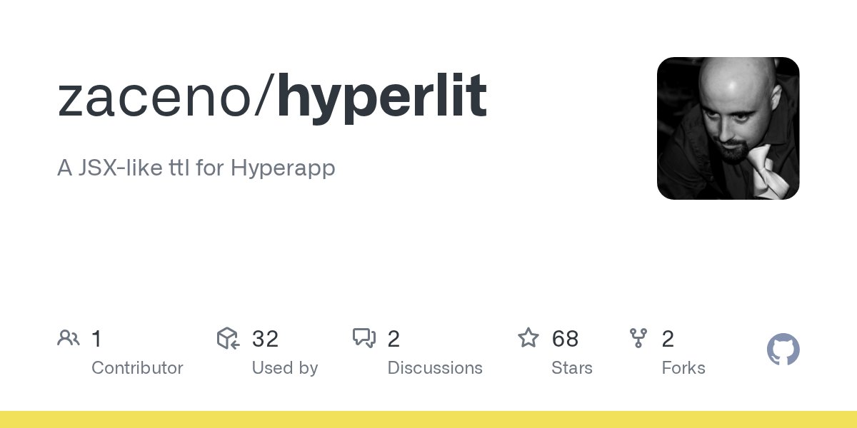 hyperappJS's tweet card. A JSX-like ttl for Hyperapp. Contribute to zaceno/hyperlit development by creating an account on GitHub.
