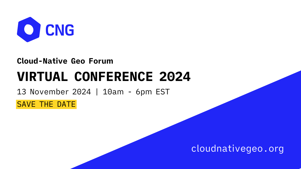 cloudnativegeo's tweet card. CNG Virtual Conference 2024 brought together leaders in cloud-native geospatial to share and discuss the latest advancements and emerging trends in geospatial technology. Attendees got a peek into...