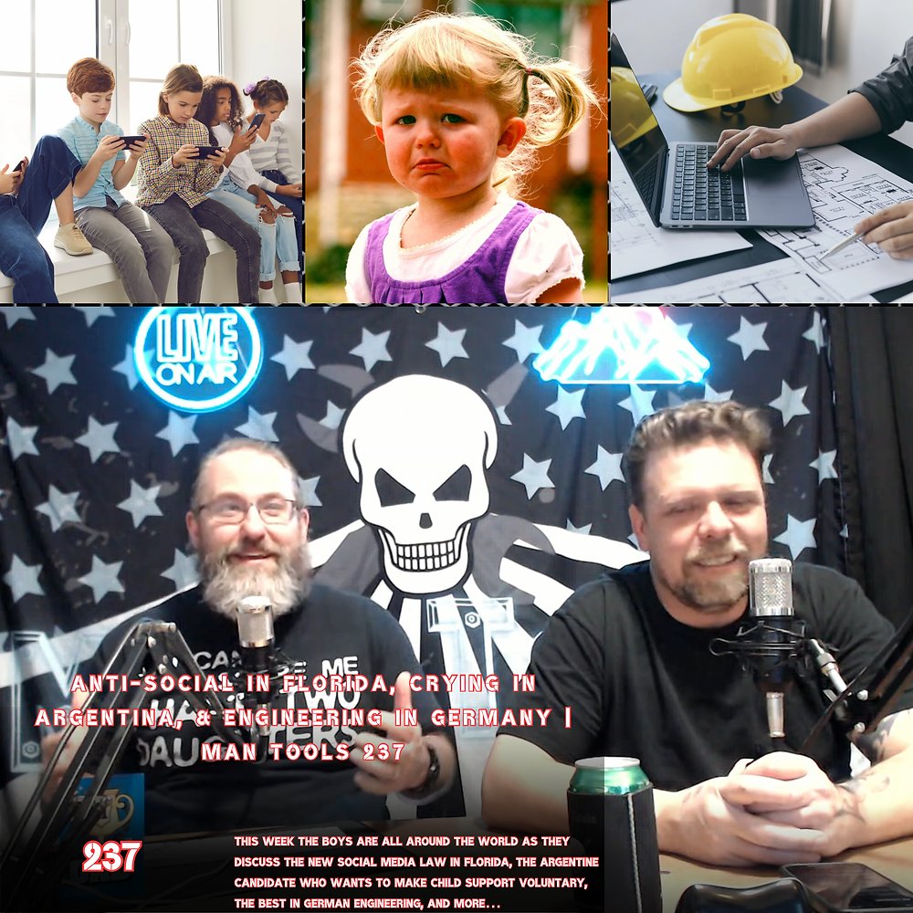 ManToolsMedia's tweet card. This week the boys are all around the world as they discuss the new social media law in Florida, the Argentine candidate who wants to make child support voluntary, the best in German engineering, and...