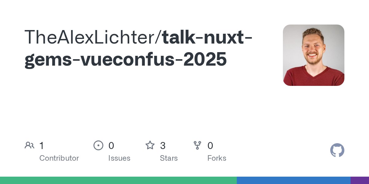 TheAlexLichter's tweet card. Contribute to TheAlexLichter/talk-nuxt-gems-vueconfus-2025 development by creating an account on GitHub.