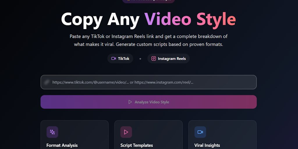 CopyThatStyle's tweet card. Analyze TikTok and Instagram Reels to understand viral video formats and generate custom scripts with AI-powered insights.