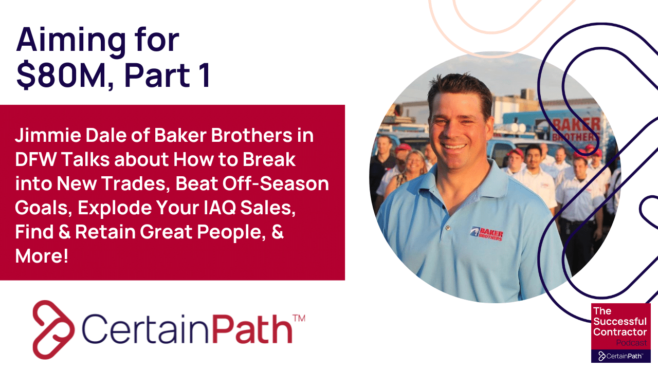 certain_path's tweet card. This episode is part one of a two-part discussion with Jimmie Dale, owner of Baker Brothers Plumbing, Heating & Air in the DFW market. Jimmie talked about how to break into new trades, beat off-sea...