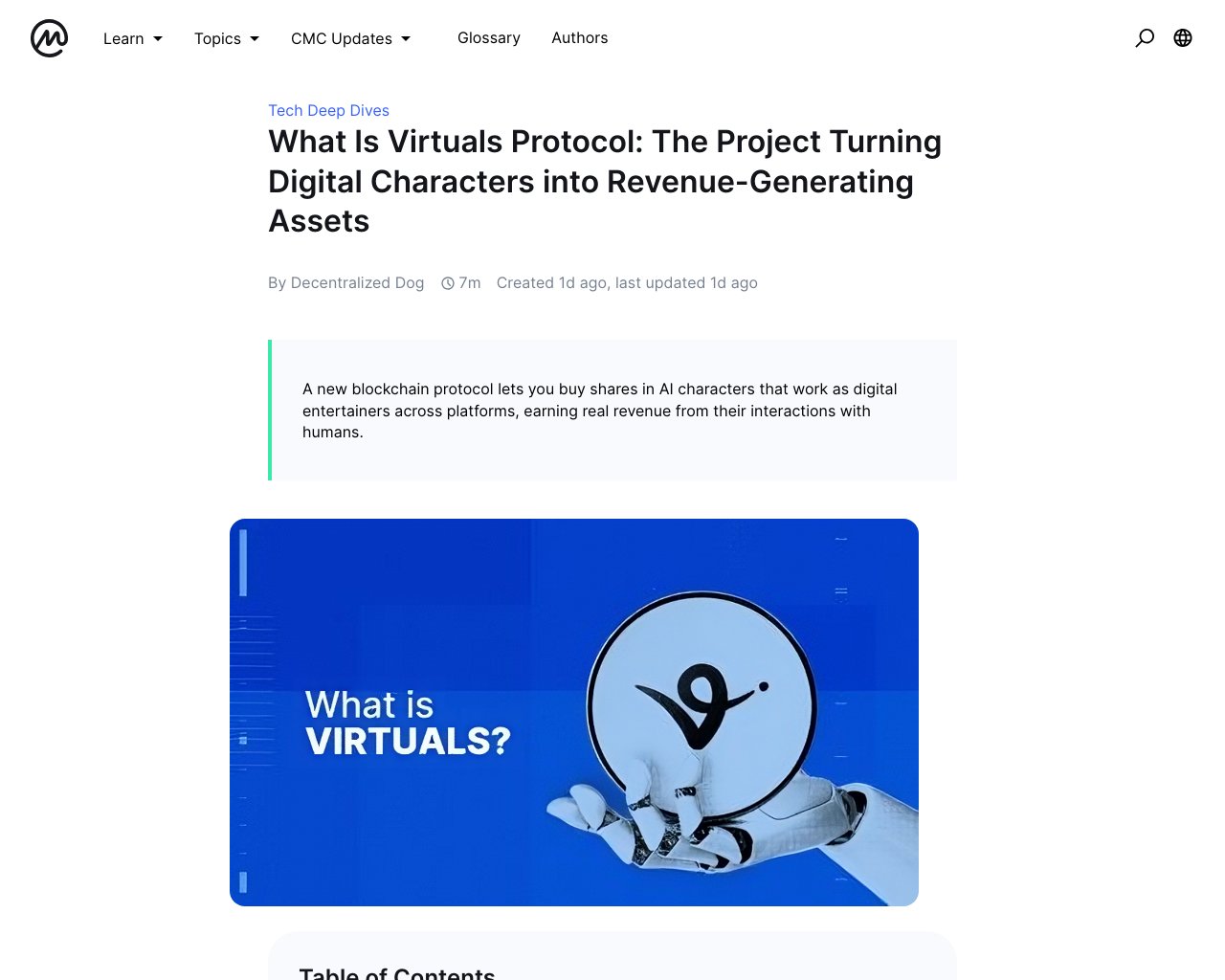 managetech_inc's tweet card. 要約: Virtuals Protocolは新しいブロックチェーンプロトコルであり、AIキャラクターの株式を購