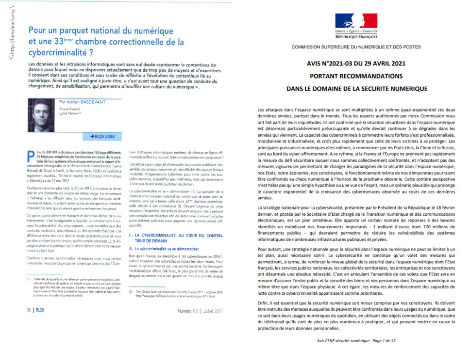 basdevant_a's tweet card. Time is now! En 2017, nous suggérions la création d'un parquet national du numérique pour les infractions de cybercriminalité complexes. Dans un article de la revue juridique Lamy puis dans l'ouvrage...