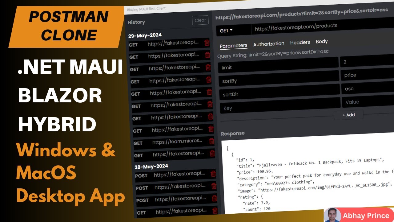 AbhayPrince3's tweet card. Let's build REST API Client Desktop App using .Net MAUI Blazor Hybrid...