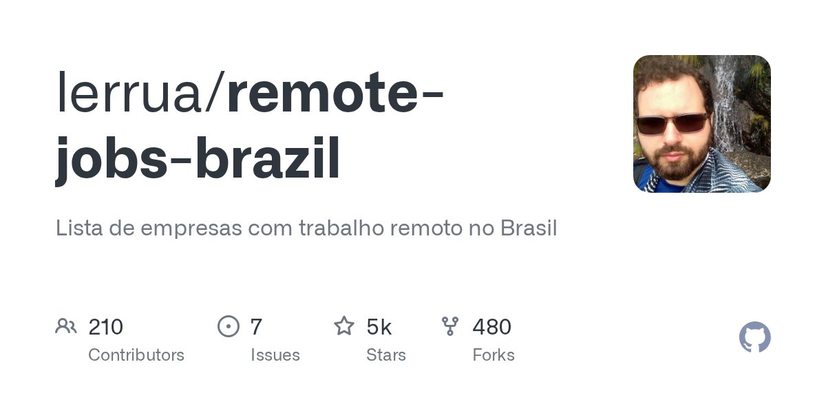 frontendbr's tweet card. Lista de empresas com trabalho remoto no Brasil. Contribute to lerrua/remote-jobs-brazil development by creating an account on GitHub.