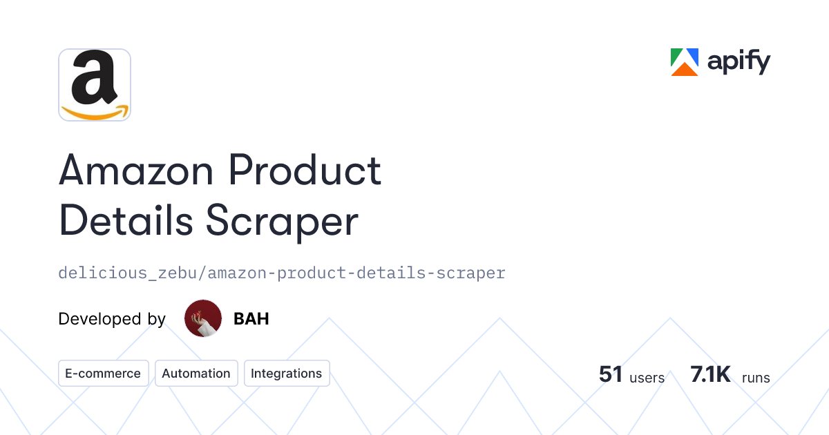 jayiuiuiu's tweet card. Effortlessly scrape comprehensive Amazon product details, including pricing, reviews, ratings, availability, and more. Ideal for market analysis, compet...