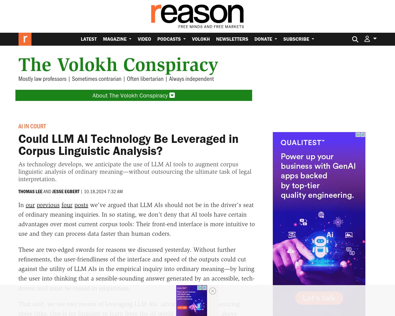 managetech_inc's tweet card. LLM AIs should not solely drive ordinary meaning inquir