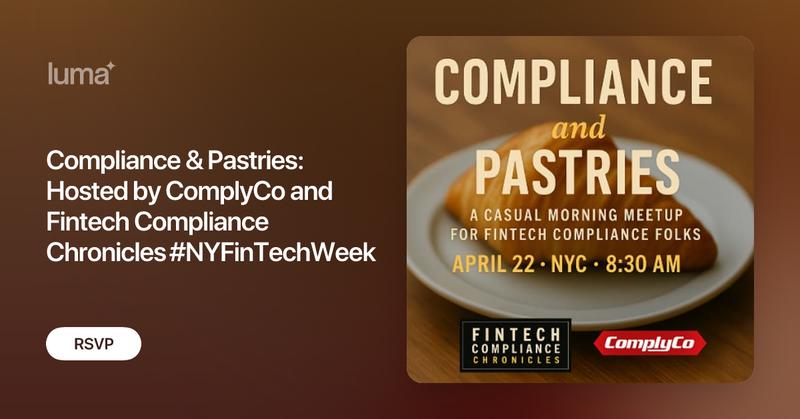 nycallday247's tweet card. Hosted by Fintech Compliance Chronicles + ComplyCo ☕️ Coffee +🍳light breakfast provided Whether you stay 20 minutes or the full hour, swing by and say…