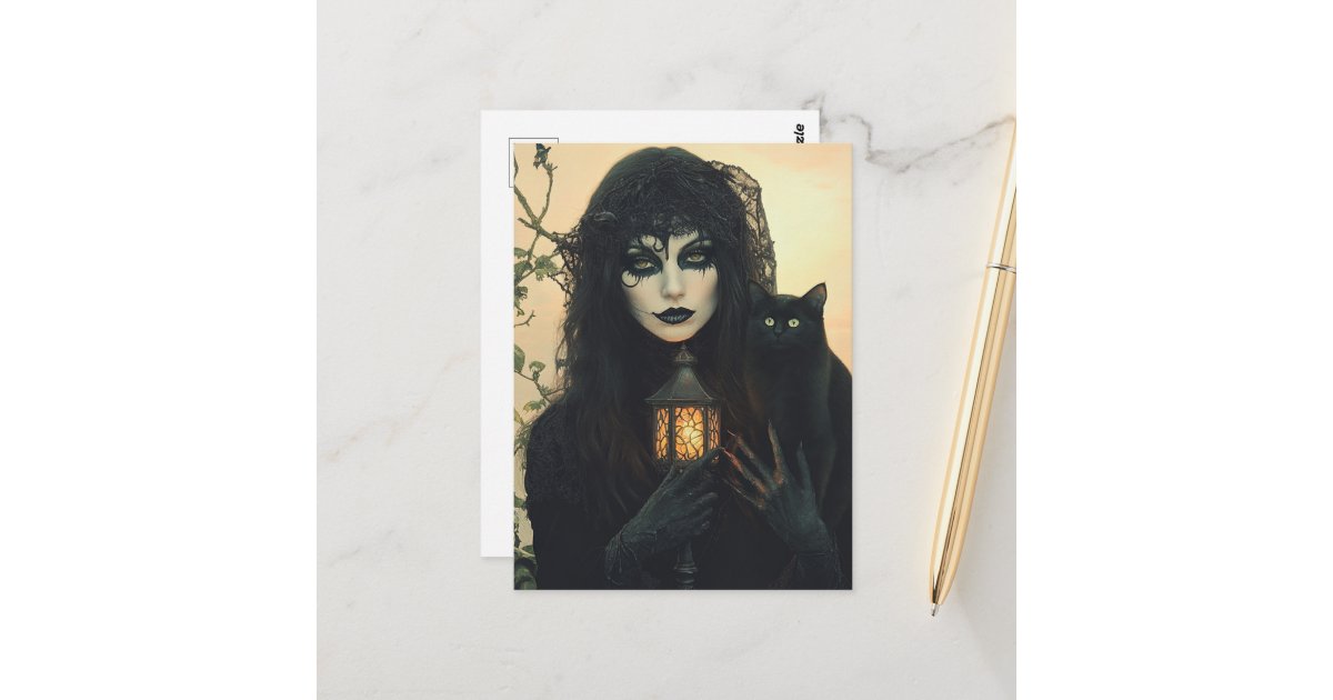 angelandspot's tweet card. A black cat and a witch AI generated art