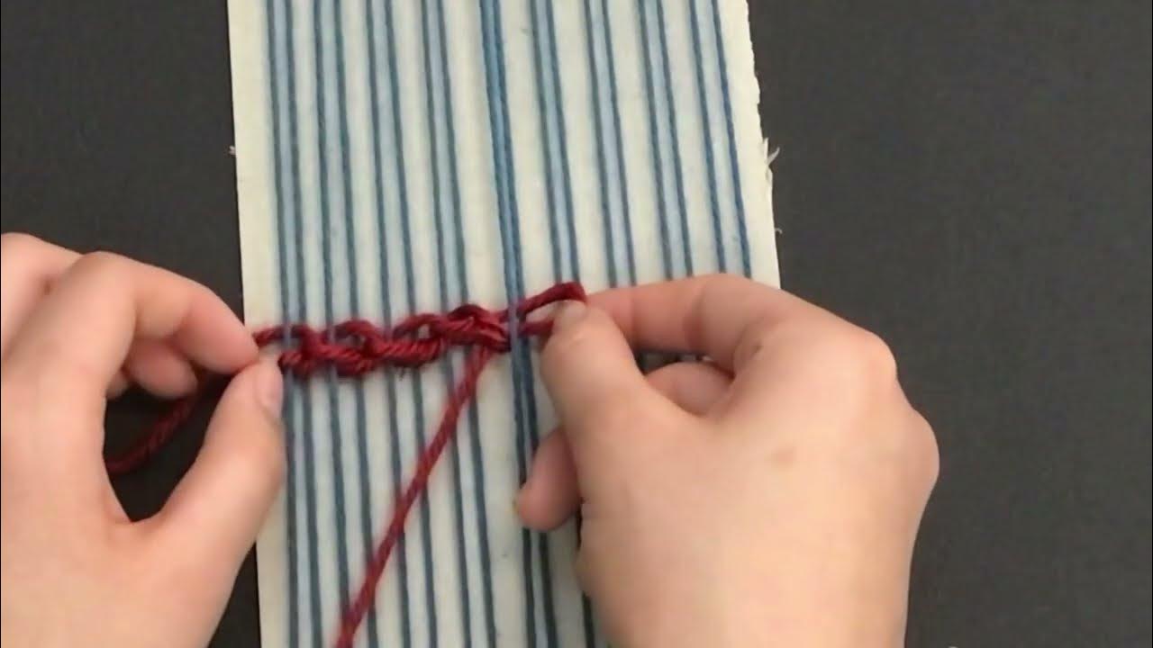 KatieHosbach's tweet card. Cardboard Loom Weaving - Caitlin’s CHAIN stitch video
