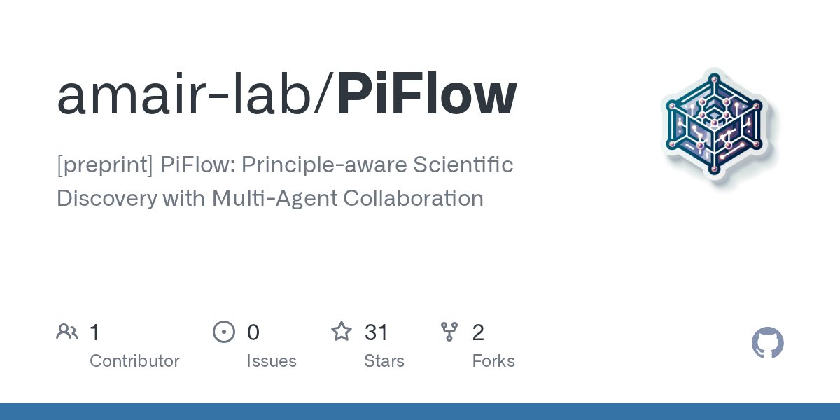 CassielYM's tweet card. [preprint] PiFlow: Principle-aware Scientific Discovery with Multi-Agent Collaboration - amair-lab/PiFlow