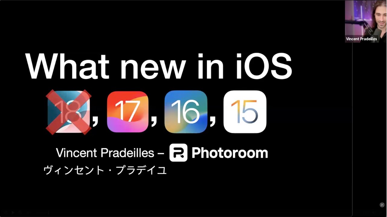 iosdevhappyhour's tweet card. iOS Dev Happy Hour - Mar 2025 (Vincent Pradeilles - What's New in iOS...