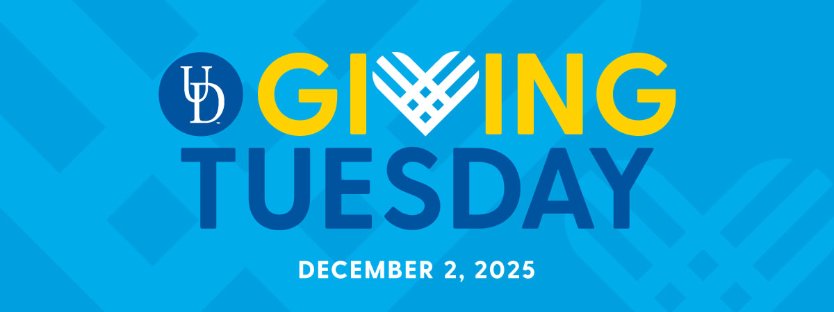 ud_dllc's tweet card. This #GivingTuesday, join the Blue Hen community in supporting our students, faculty, staff & alumni projects.