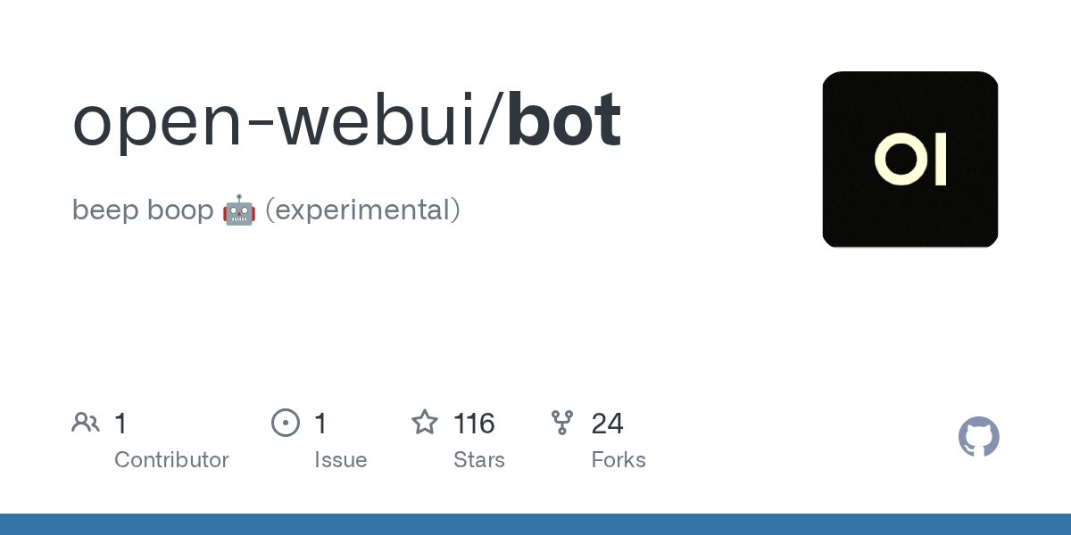 BuildOpenWebUI's tweet card. beep boop 🤖 (experimental). Contribute to open-webui/bot development by creating an account on GitHub.